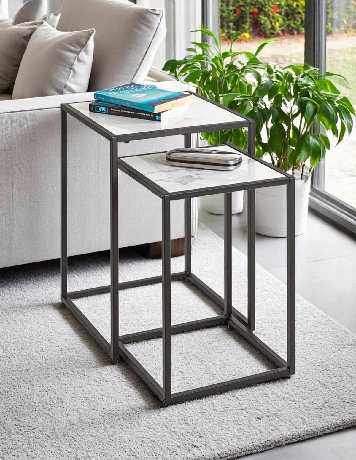 BEISTELLTISCHSET quadratisch Schwarz, Weiß  - Schwarz/Weiß, Trend, Holzwerkstoff/Metall (28/33/28/33/43/50cm)