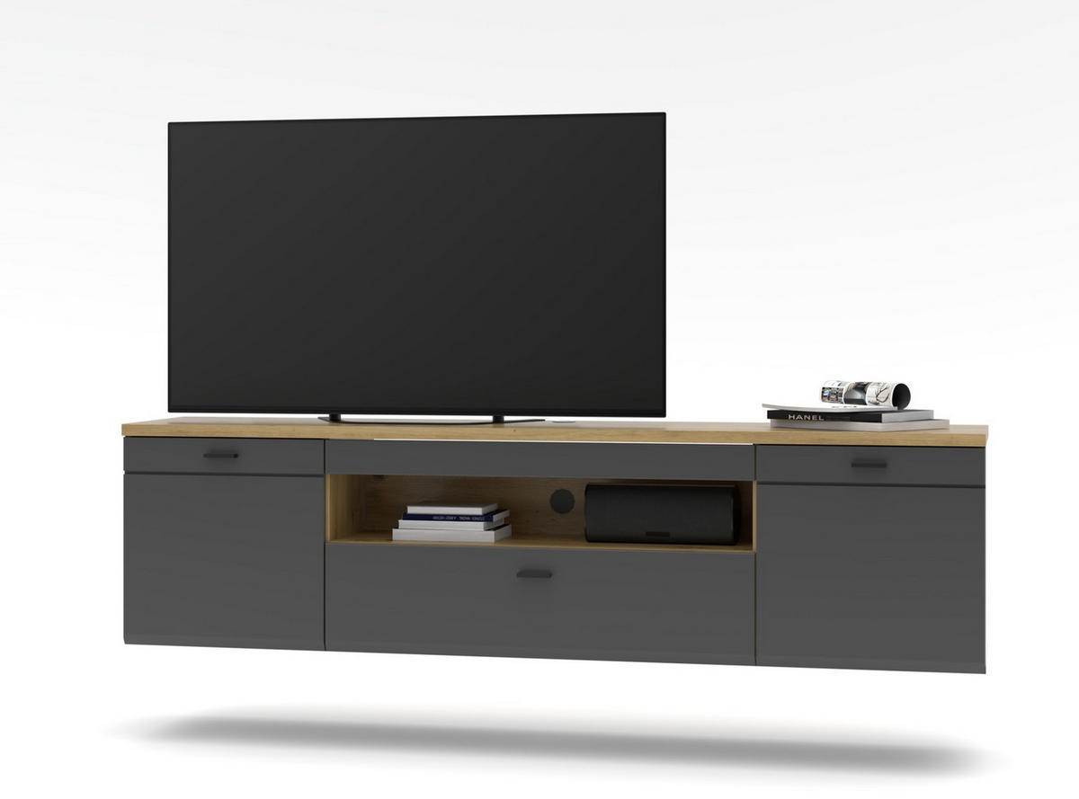 LOWBOARD  in 200/53/40 cm  - Graphitfarben/Schwarz, Design, Holzwerkstoff/Metall (200/53/40cm) - MID.YOU