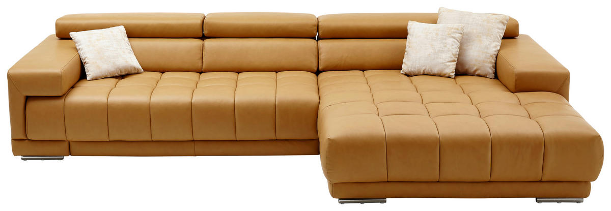 ECKSOFA Currygelb Echtleder  - Currygelb/Alufarben, Design, Leder/Metall (335/190cm) - Beldomo Speed