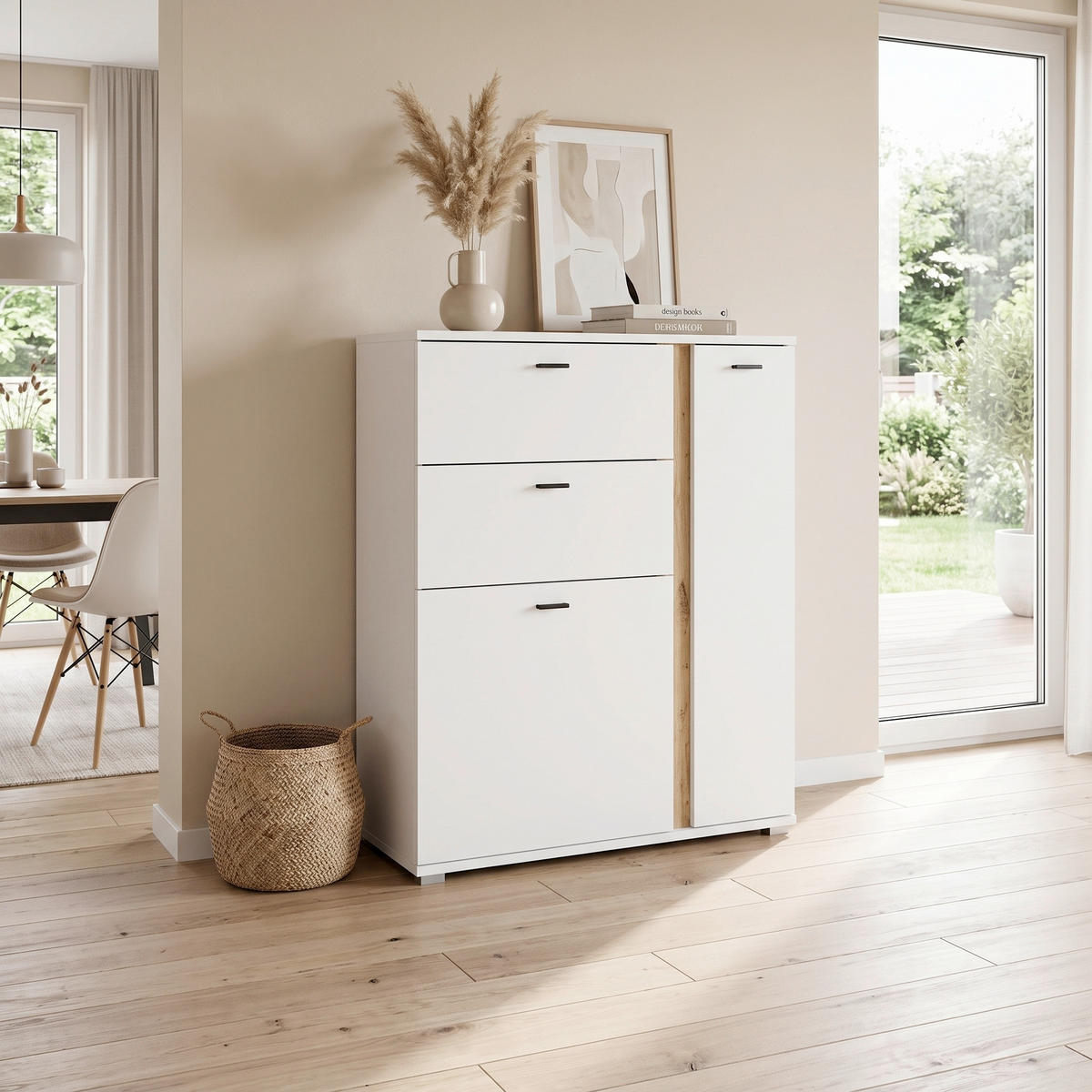 HIGHBOARD  100/125/42 cm 2 Schublade(n)  - Silberfarben/Eiche Wotan, Design, Holzwerkstoff/Kunststoff (100/125/42cm) - MID.YOU