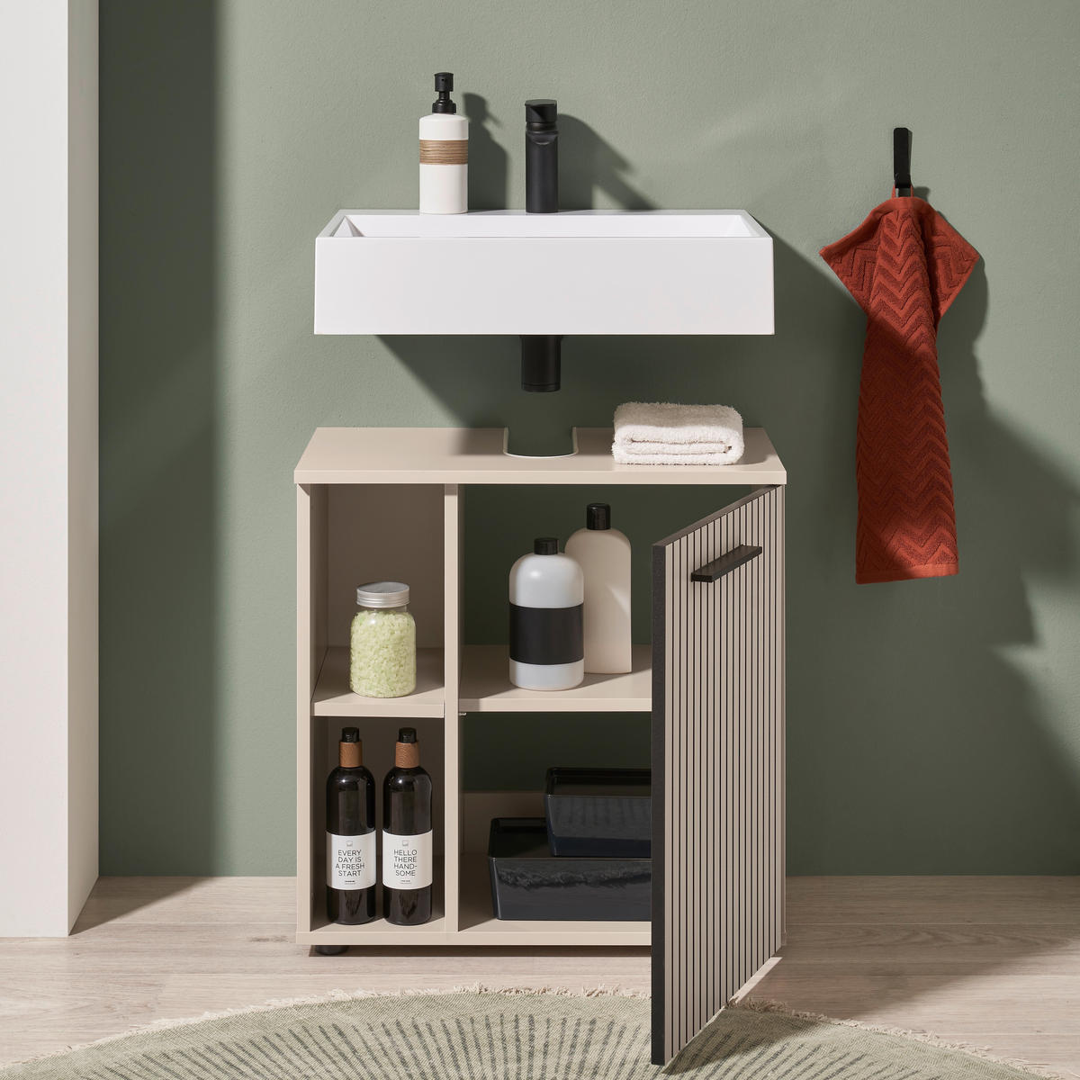 WASCHBECKENUNTERSCHRANK 60/60/35 cm  - Kaschmir/Schwarz, Trend, Holzwerkstoff/Kunststoff (60/60/35cm) - MID.YOU