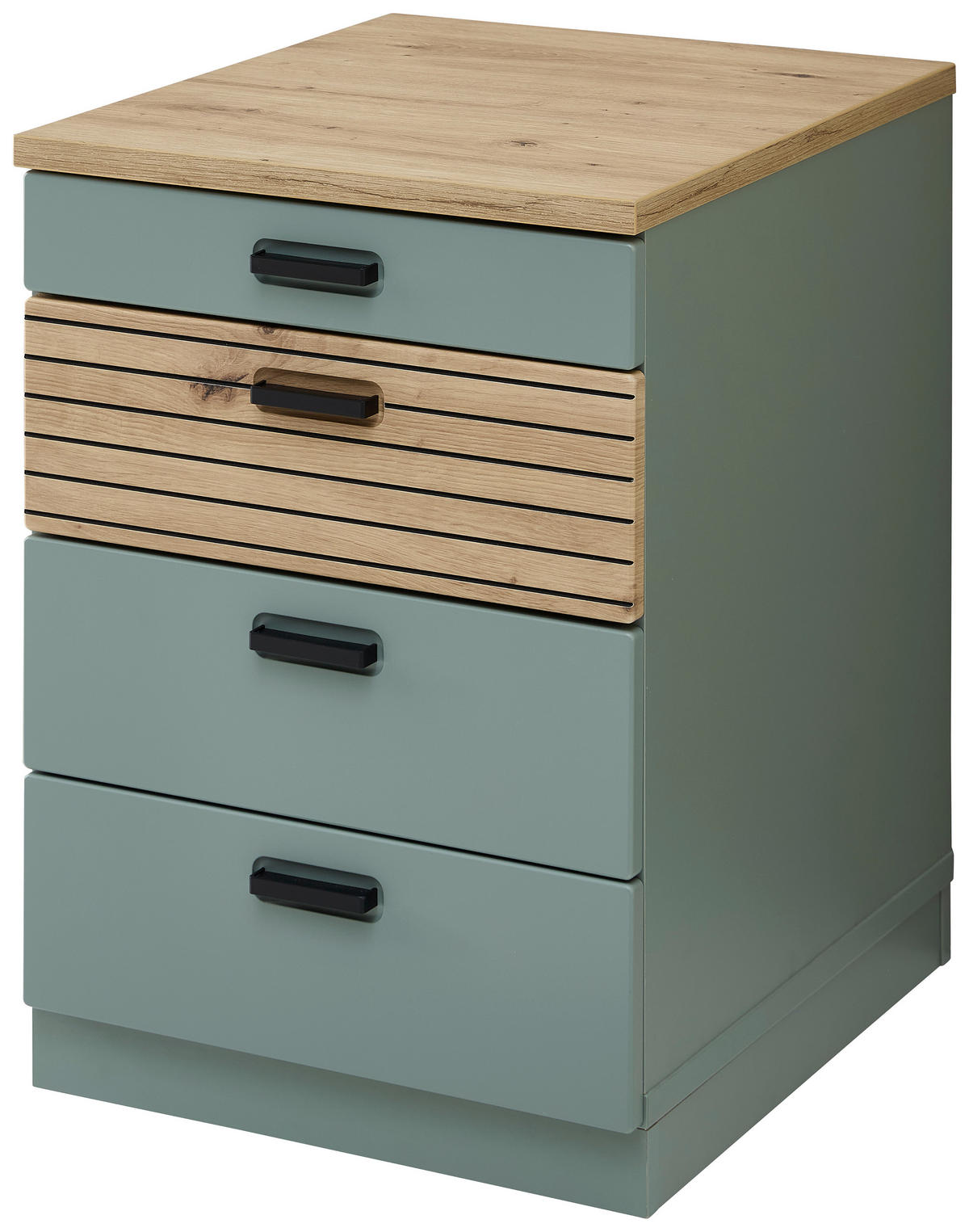 ROLLCONTAINER 45/66/55 cm  - Schilfgrün/Schwarz, KONVENTIONELL, Holzwerkstoff/Kunststoff (45/66/55cm) - Stylife