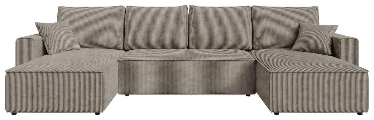 WOHNLANDSCHAFT Taupe Cord  - Taupe/Schwarz, KONVENTIONELL, Kunststoff/Textil (140/305/140cm) - Carryhome