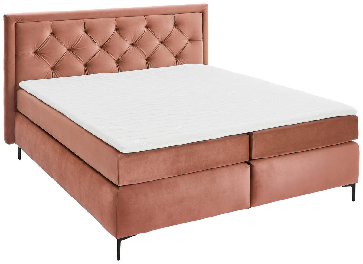 BOXSPRINGBETT 160/200 cm,  in Altrosa, Topper, Matratzen, H3 + H3 = fest  - Schwarz/Altrosa, KONVENTIONELL, Textil/Metall (160/200cm) - Boxxx