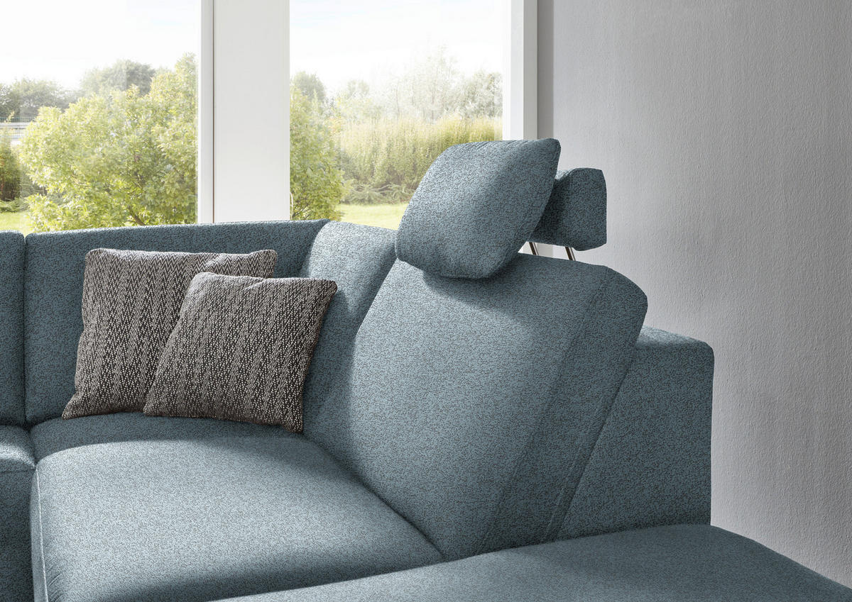ECKSOFA in Mikrofaser Blau  275/242 cm  - Blau/Alufarben, Design, Textil/Metall (275/242cm) - Dieter Knoll
