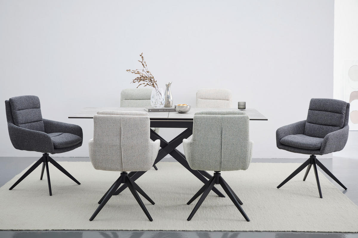 ARMLEHNSTUHL  in Flachgewebe  - Hellgrau/Schwarz, Design, Textil/Metall (60/89/69cm) - Novel