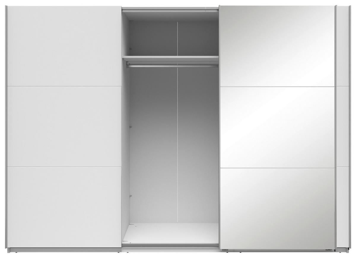 SCHWEBETÜRENSCHRANK  in Weiß  - Silberfarben/Weiß, Basics, Glas/Holzwerkstoff (300/216/64cm) - Boxxx
