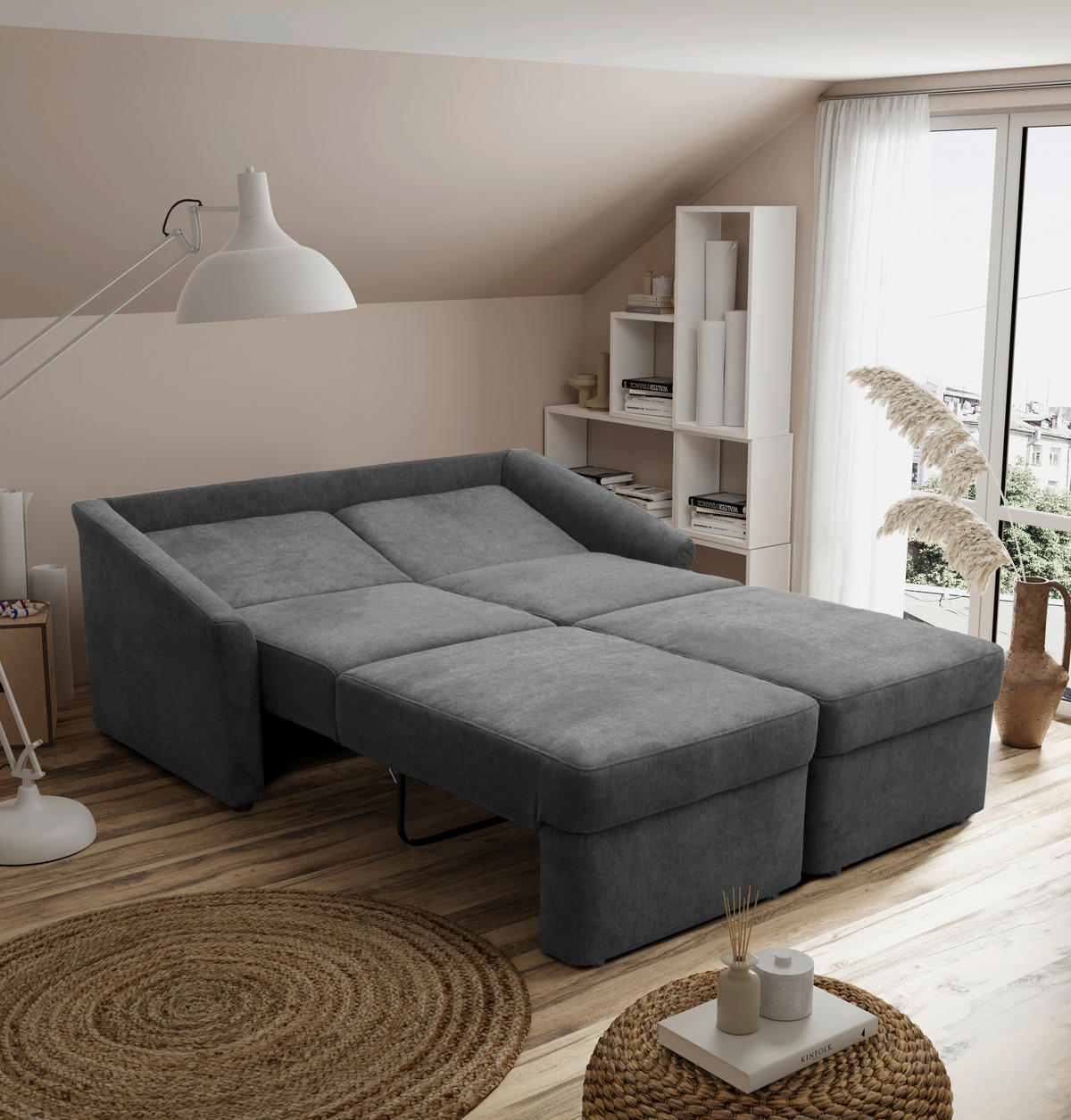 SCHLAFSOFA Mikrofaser Dunkelgrau  - Dunkelgrau/Beige, Basics, Kunststoff/Textil (168/86/96cm) - MID.YOU