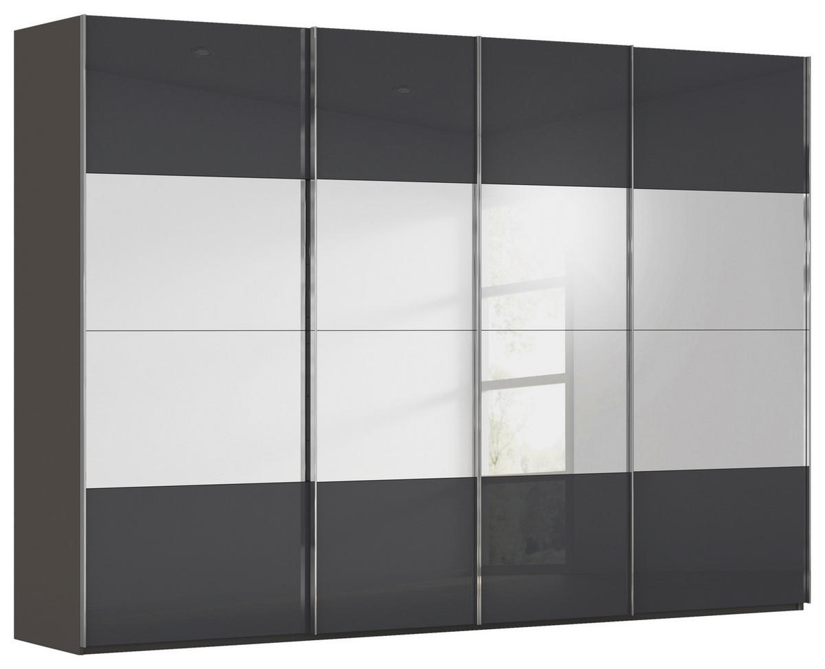 SCHWEBETÜRENSCHRANK  in Graphitfarben, Schwarz  - Chromfarben/Graphitfarben, Design, Glas/Holzwerkstoff (316/235/68cm) - Novel