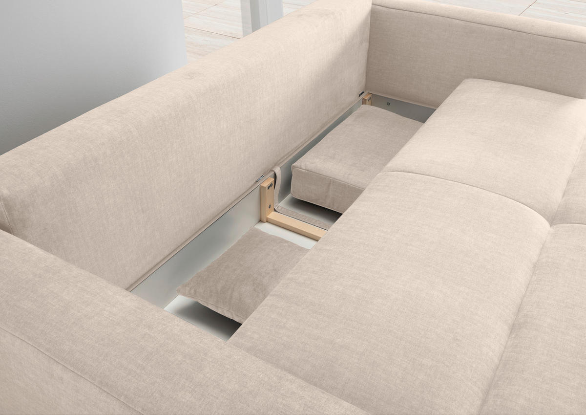 SCHLAFSOFA  mit Liegefunktion, Rücken echt Velours Creme  - Creme/Schwarz, MODERN, Kunststoff/Textil (245/86/126cm) - Livetastic