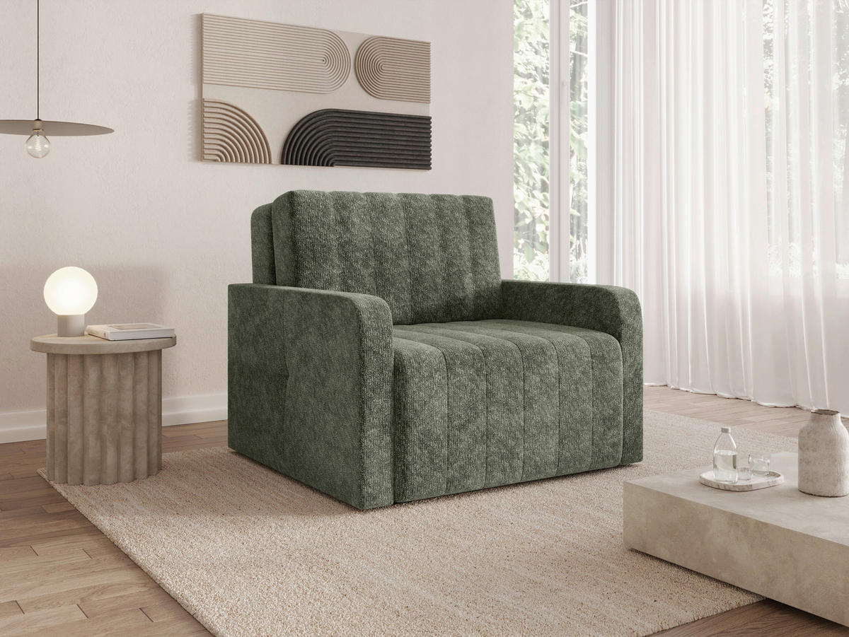 SCHLAFSESSEL Chenille Dunkelgrün Liegefunktion Rücken echt  inkl.  - Dunkelgrün/Schwarz, MODERN, Kunststoff/Textil (101/87/101cm) - Milino