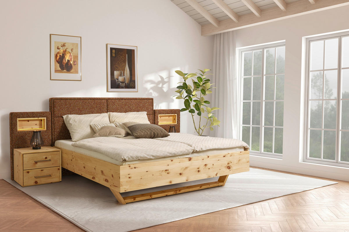 BETT 180/200 cm  in Zirbelkieferfarben, Rostfarben  - Rostfarben/Zirbelkieferfarben, Natur, Holz/Textil (180/200cm) - Valnatura