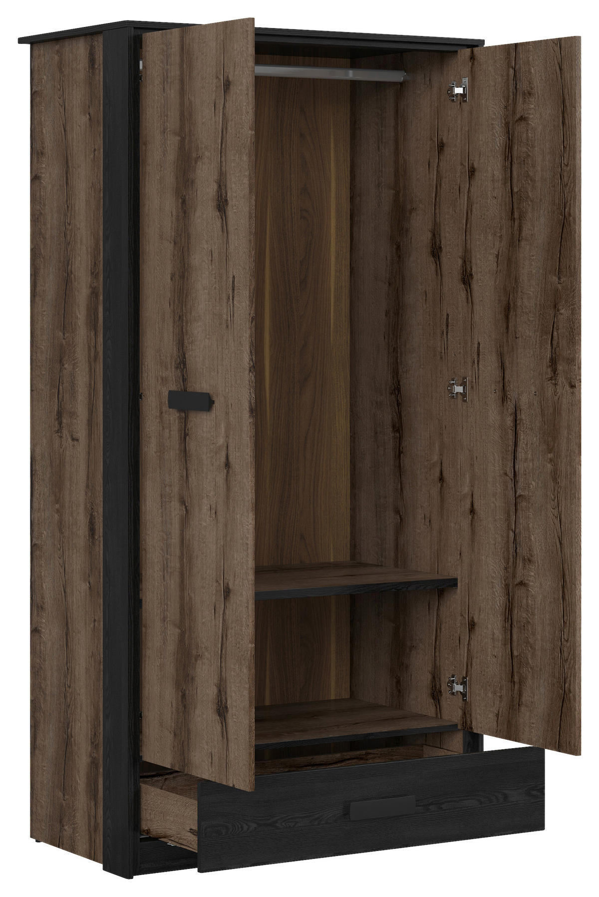 KLEIDERSCHRANK 100/195/55 cm 2-türig Eichefarben  - Eichefarben/Schwarz, Design, Holzwerkstoff/Kunststoff (100/195/55cm)