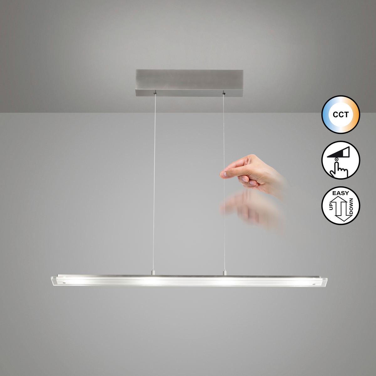 LED-HÄNGELEUCHTE Torvi 88/9/70-180 cm   - Nickelfarben, Design, Glas/Metall (88/9/70-180cm) - Fischer & Honsel