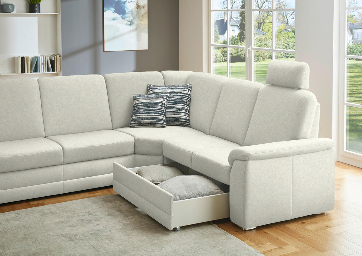 WOHNLANDSCHAFT  in Chenille Creme  - Creme/Alufarben, KONVENTIONELL, Holz/Textil (160/329/235cm) - Beldomo Comfort