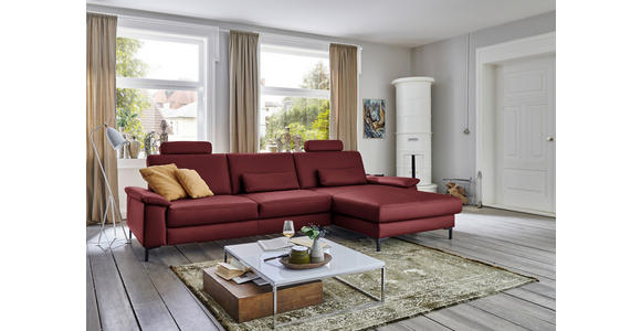 ECKSOFA in Echtleder Rot  - Rot/Schwarz, Design, Leder/Metall (334/176cm) - Dieter Knoll