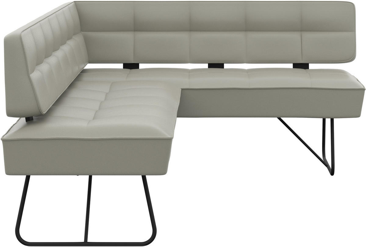 ECKBANK 207/165 cm Echtleder Hellgrau   - Hellgrau/Schwarz, Design, Leder/Metall (207/165cm) - Moderano