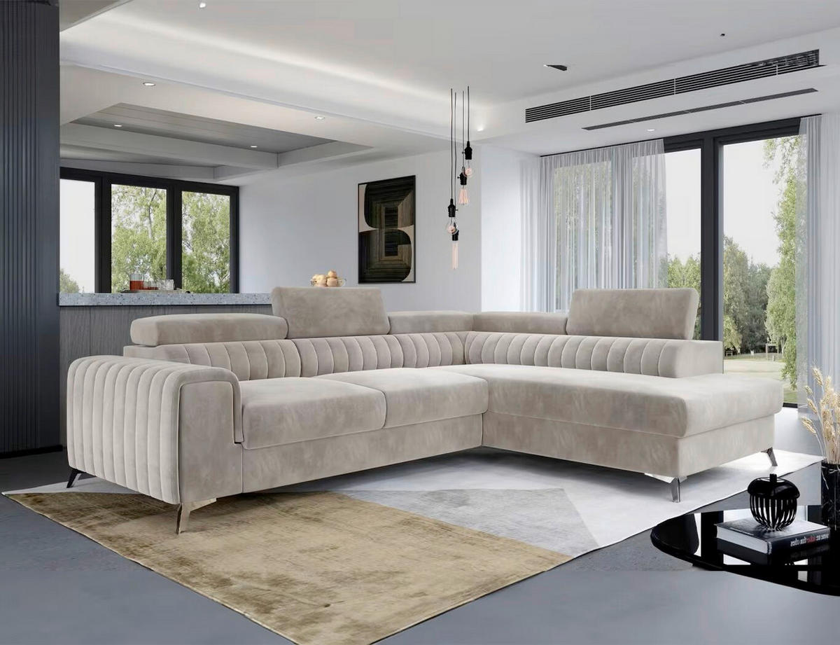 ECKSOFA  Beige  - Beige/Silberfarben, Design, Textil/Metall (278/205cm) - MID.YOU