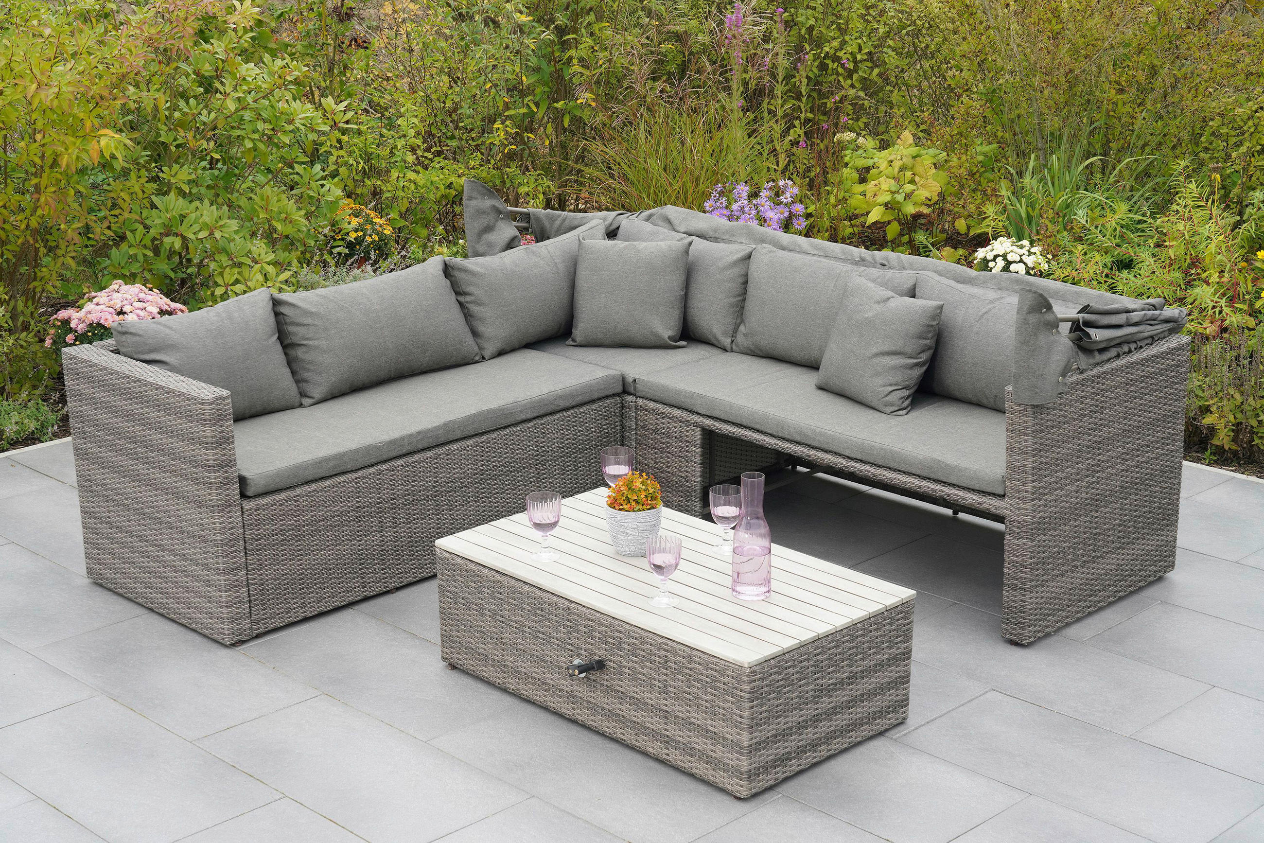 LOUNGEGARNITUR Akazie Stahl  - Hellgrau/Grau, KONVENTIONELL, Holz/Kunststoff (250/150/168cm) - Gardenson