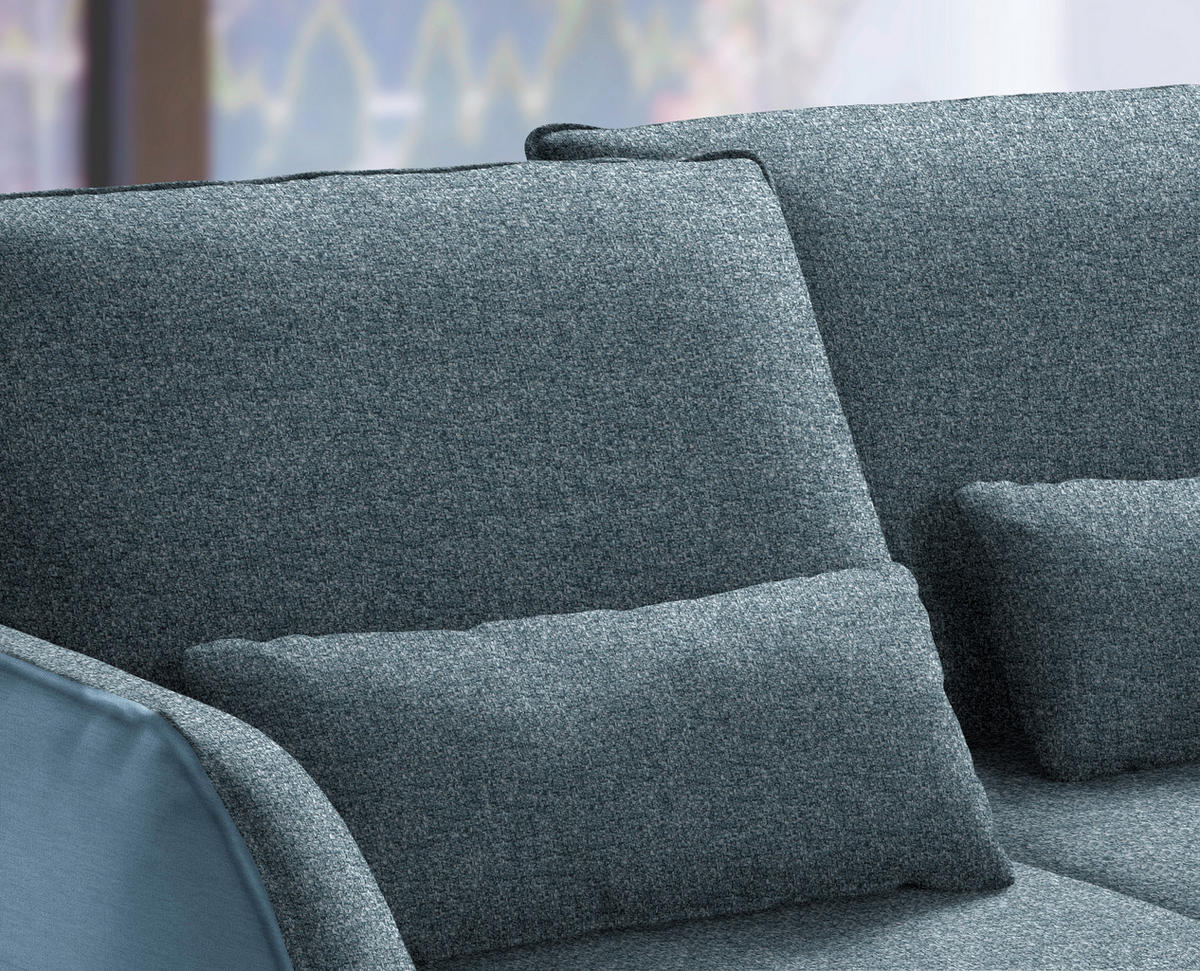 ECKSOFA in Flachgewebe Blau  - Blau/Schwarz, Design, Textil/Metall (310/250cm) - Moderano