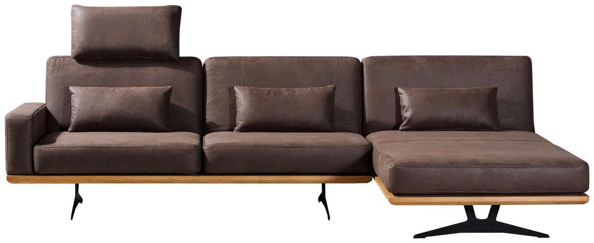 ECKSOFA Braun Flachgewebe  - Schwarz/Braun, Natur, Holz/Textil (326/170cm) - Novel