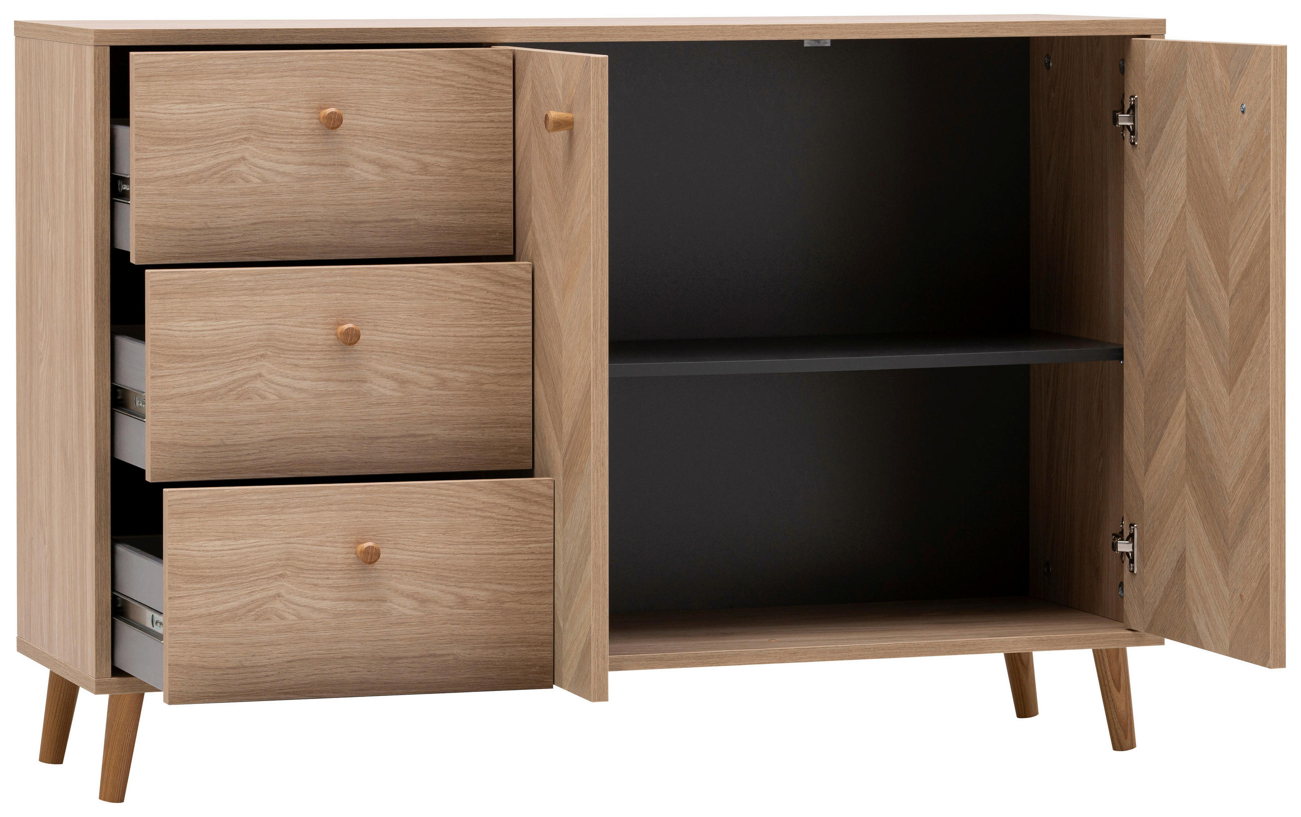 Thumbnail - Mid.you Sideboard, Eiche, Holz, Eiche, massiv, Fischgrät, 1 Fächer, 3 Schublade(n) Schubladen, 109x73.9x33.05 cm, Beimöb...