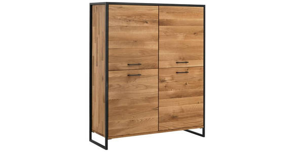 HIGHBOARD Asteiche massiv Eichefarben Einlegeböden  - Eichefarben/Schwarz, Design, Holz/Metall (115/138/39cm) - Linea Natura