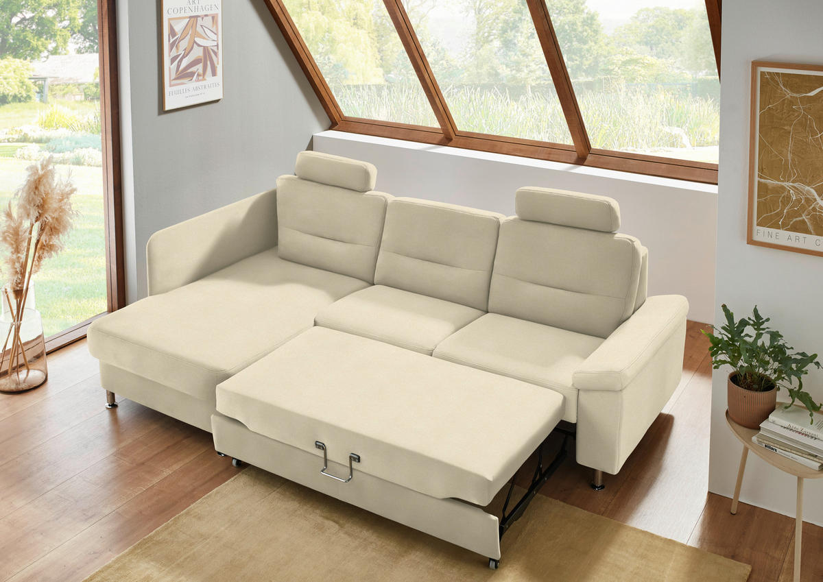 ECKSOFA Flachgewebe Naturfarben  - Alufarben/Naturfarben, Konventionell, Textil/Metall (160/244cm) - Beldomo Comfort