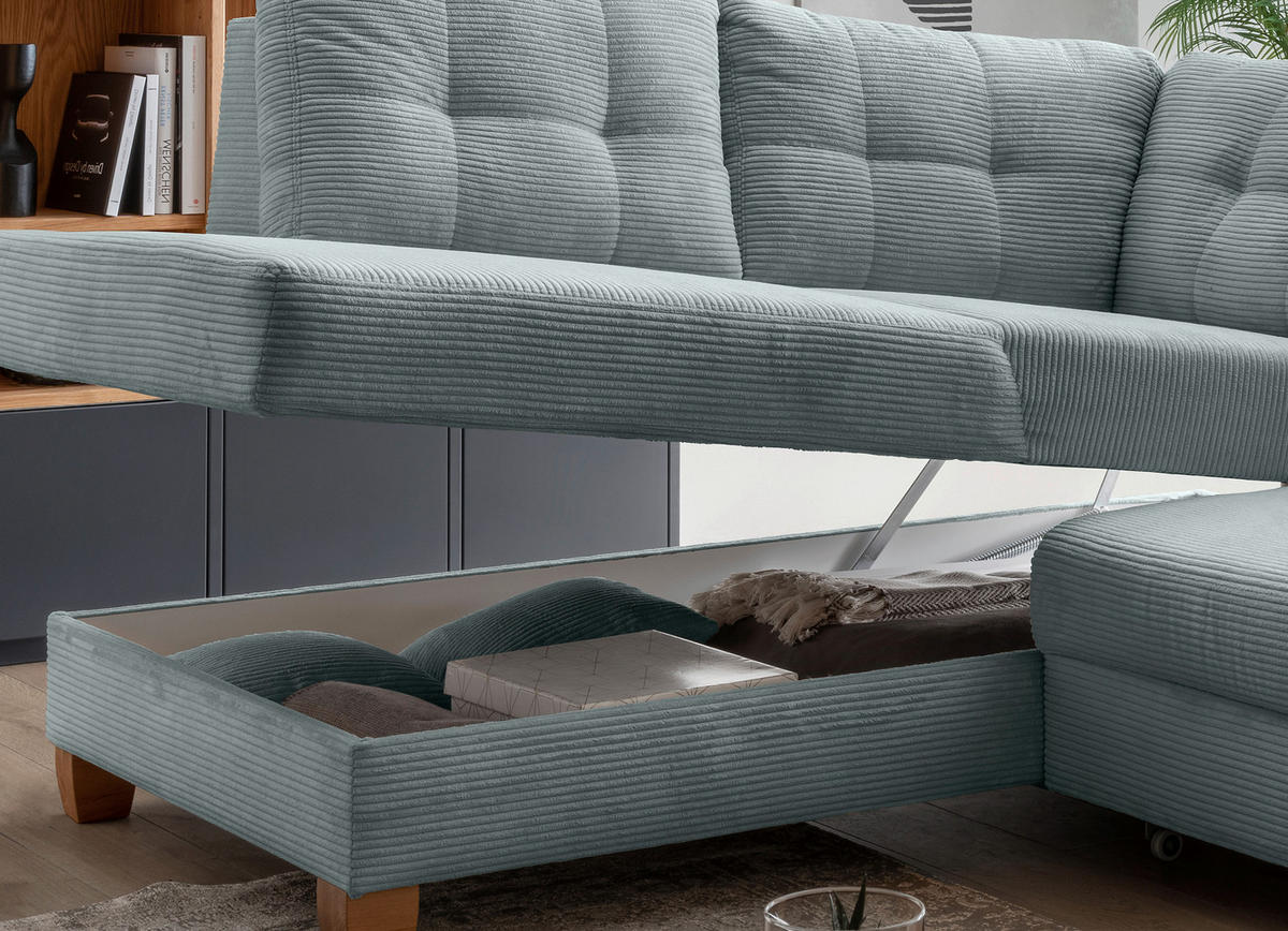 ECKSOFA in Cord Hellblau  - Naturfarben/Hellblau, Modern, Holz/Textil (206/274cm) - Livetastic