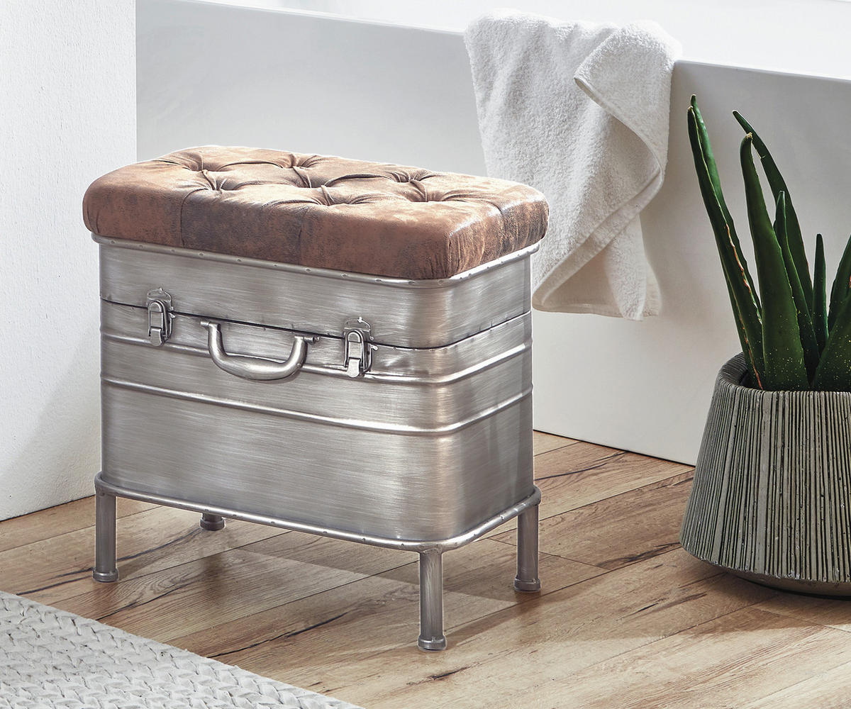 SITZBANK 51/48/34 cm  in Anthrazit, Braun  - Anthrazit/Braun, Design, Textil/Metall (51/48/34cm) - Carryhome