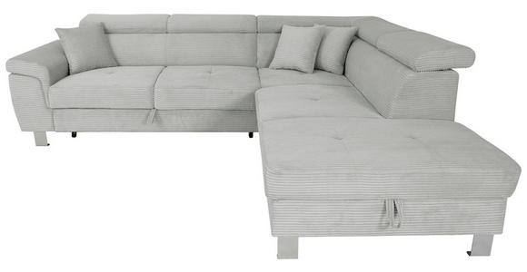 ECKSOFA inkl. Funktionen Grau Cord  - Silberfarben/Grau, Design, Textil/Metall (257/226cm) - Xora