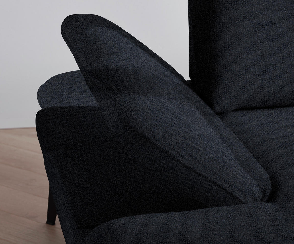 ECKSOFA in Chenille Dunkelblau  - Schwarz/Dunkelblau, Design, Textil/Metall (289/180cm) - Stylife