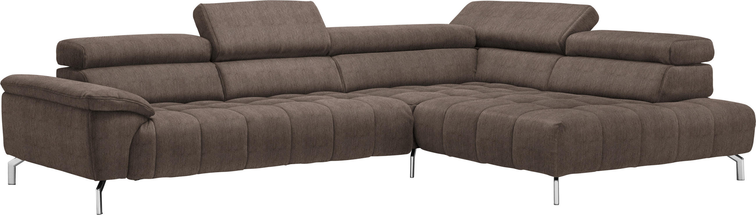 ECKSOFA in Chenille Braun  - Chromfarben/Braun, Design, Textil/Metall (323/222cm) - Beldomo Style
