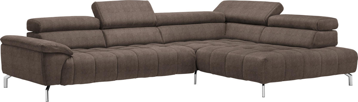 ECKSOFA in Chenille Braun  - Chromfarben/Braun, Design, Textil/Metall (323/222cm) - Beldomo Style