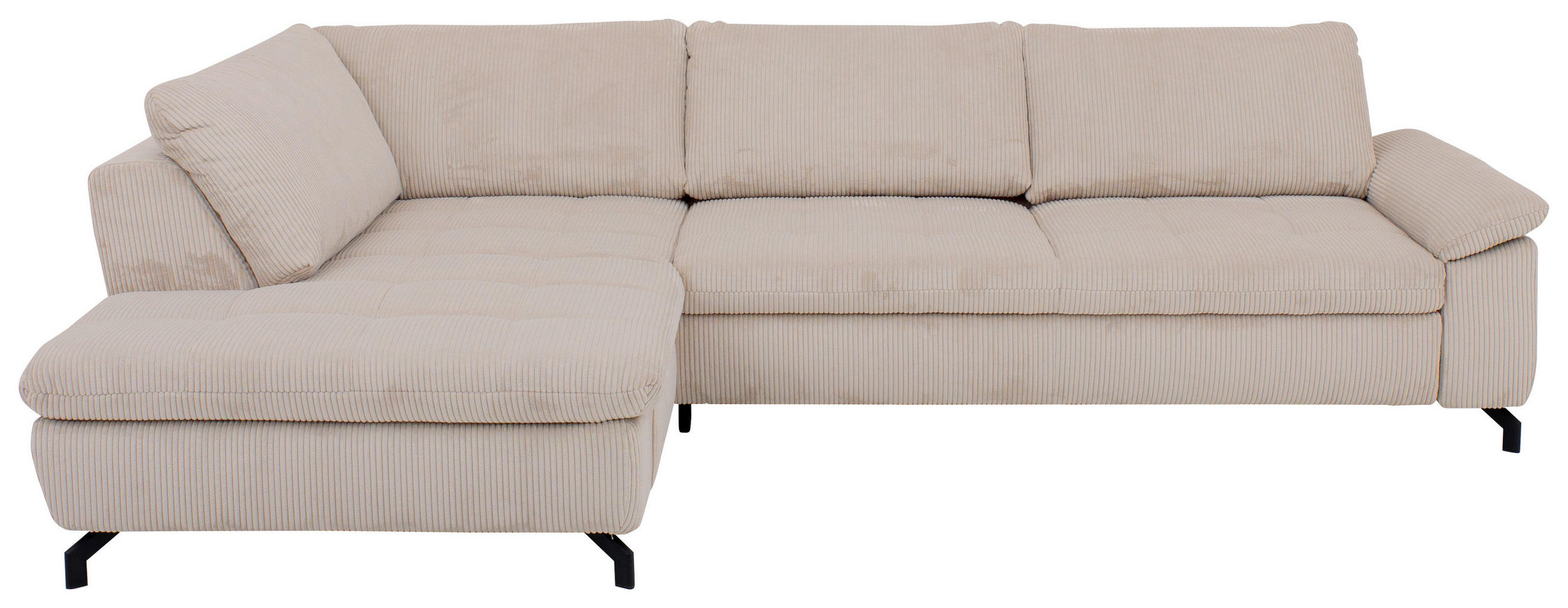 ECKSOFA in Cord, Velours Ecru  - Ecru/Schwarz, Design, Textil/Metall (197/291cm) - Beldomo Style
