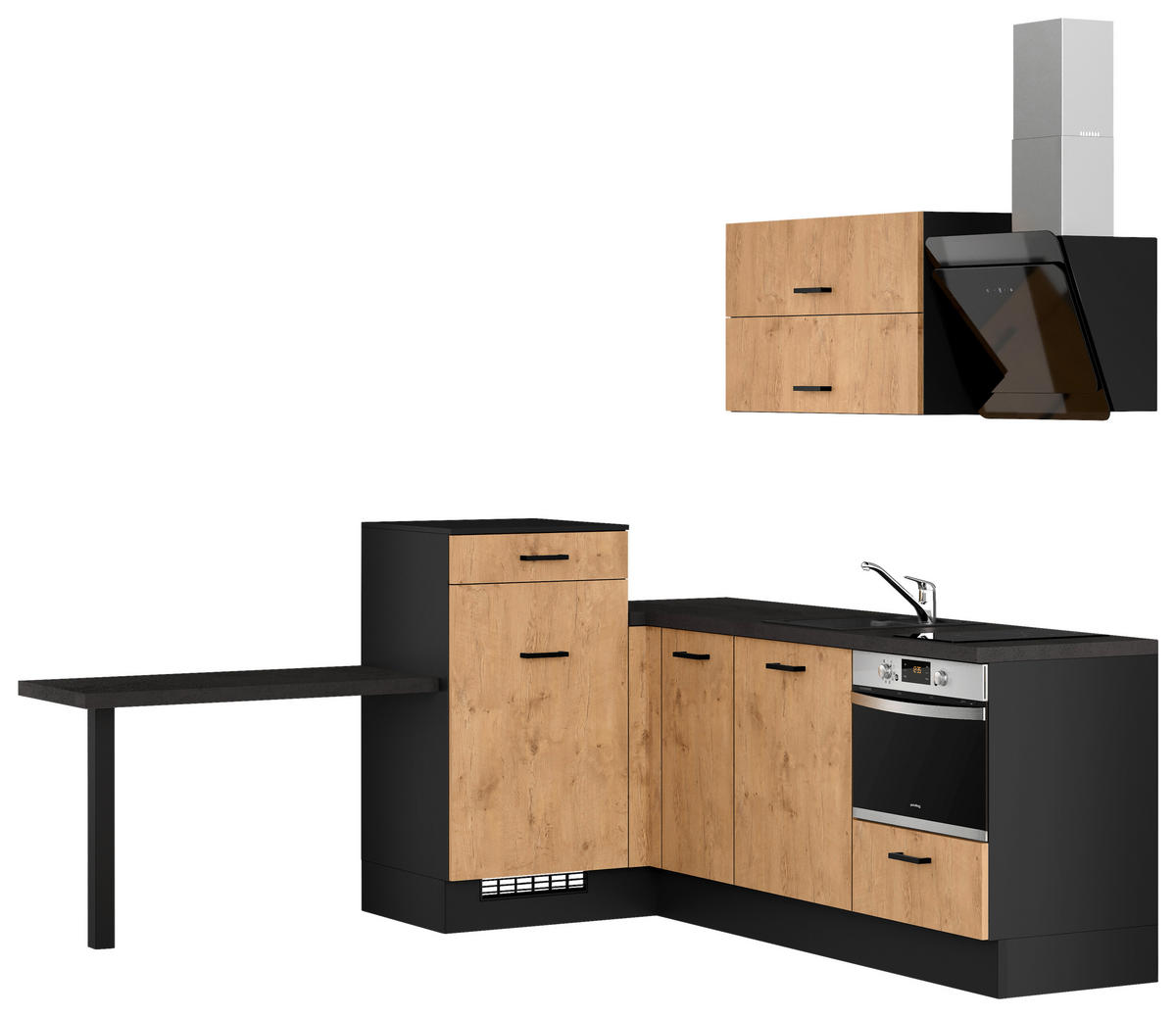 ECKKÜCHE 241/225 cm  in Eichefarben  - Dunkelgrau/Eichefarben, Design, Holzwerkstoff/Metall (241/225cm) - Impuls