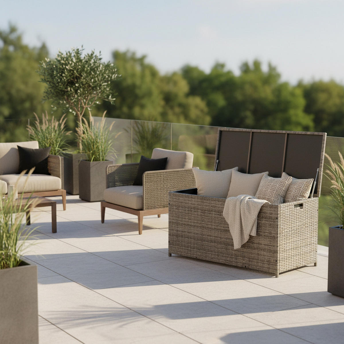  KISSENBOX 123/54/60 cm Metall, Kunststoff Grau  - Grau, KONVENTIONELL, Kunststoff/Metall (123/54/60cm) - Gardenson