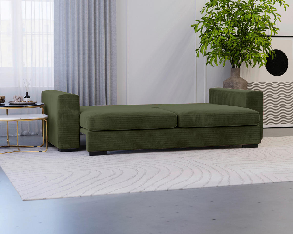 SCHLAFSOFA in Flachgewebe Olivgrün  - Schwarz/Olivgrün, Konventionell, Kunststoff/Textil (236/78/114cm) - Carryhome