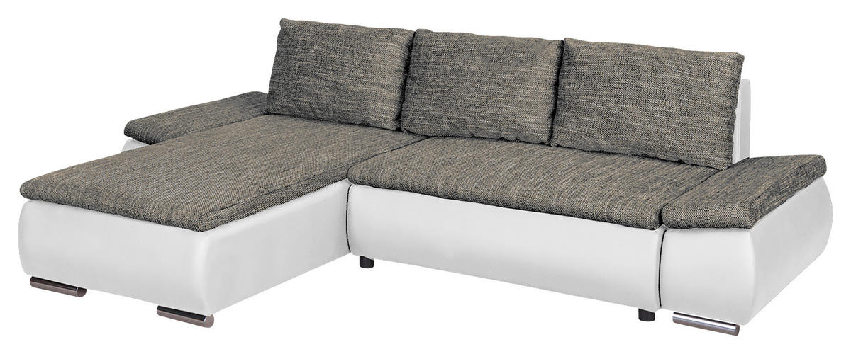 ECKSOFA Grau, Weiß Textilgeflecht  - Chromfarben/Schwarz, Design, Textil (266/175cm) - Livetastic