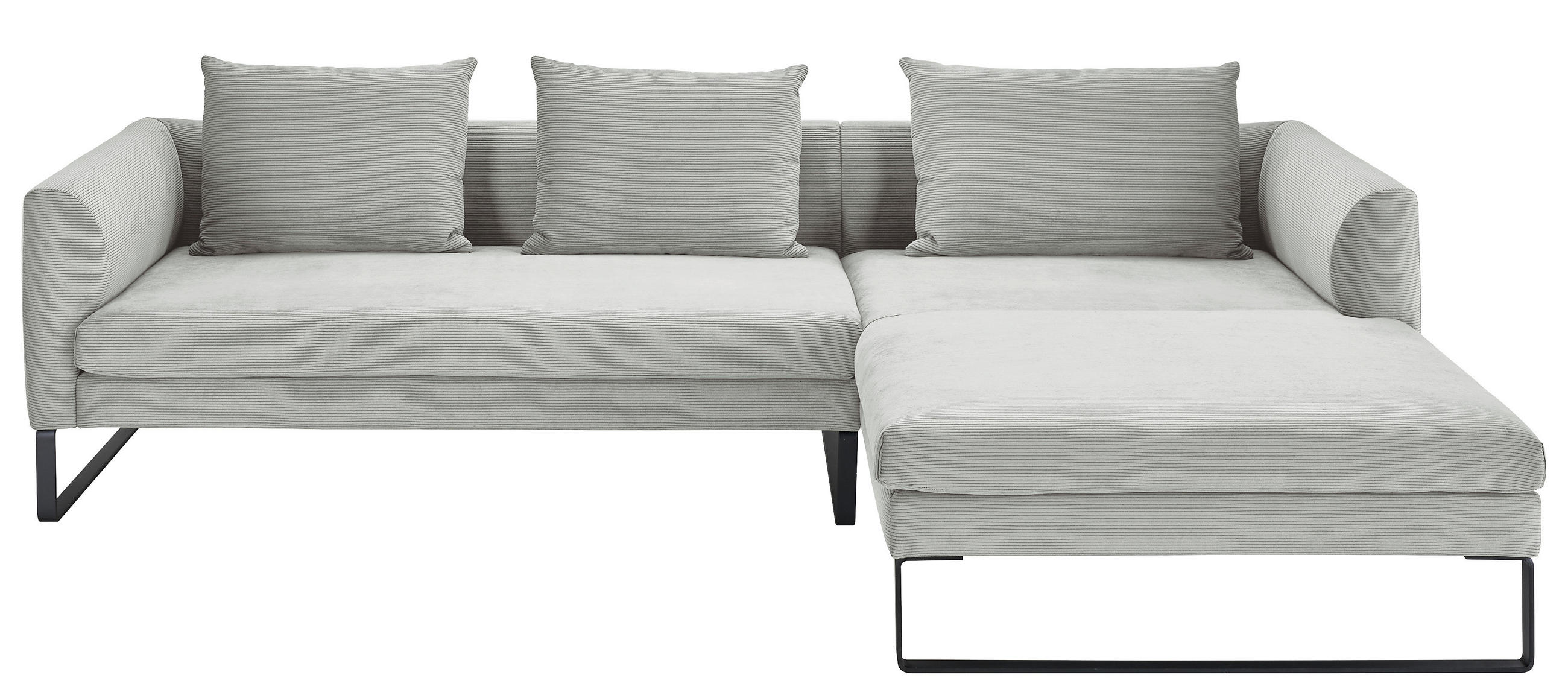 ECKSOFA in Feincord Hellgrau  - Hellgrau/Schwarz, Konventionell, Textil/Metall (284/178cm) - Hom`in