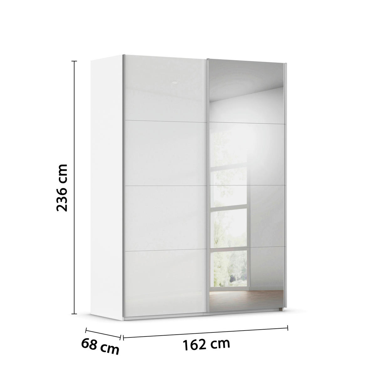 SCHWEBETÜRENSCHRANK 162/236/68 cm 2-türig Weiß  - Alufarben/Weiß, Basics, Glas/Holzwerkstoff (162/236/68cm) - Novel