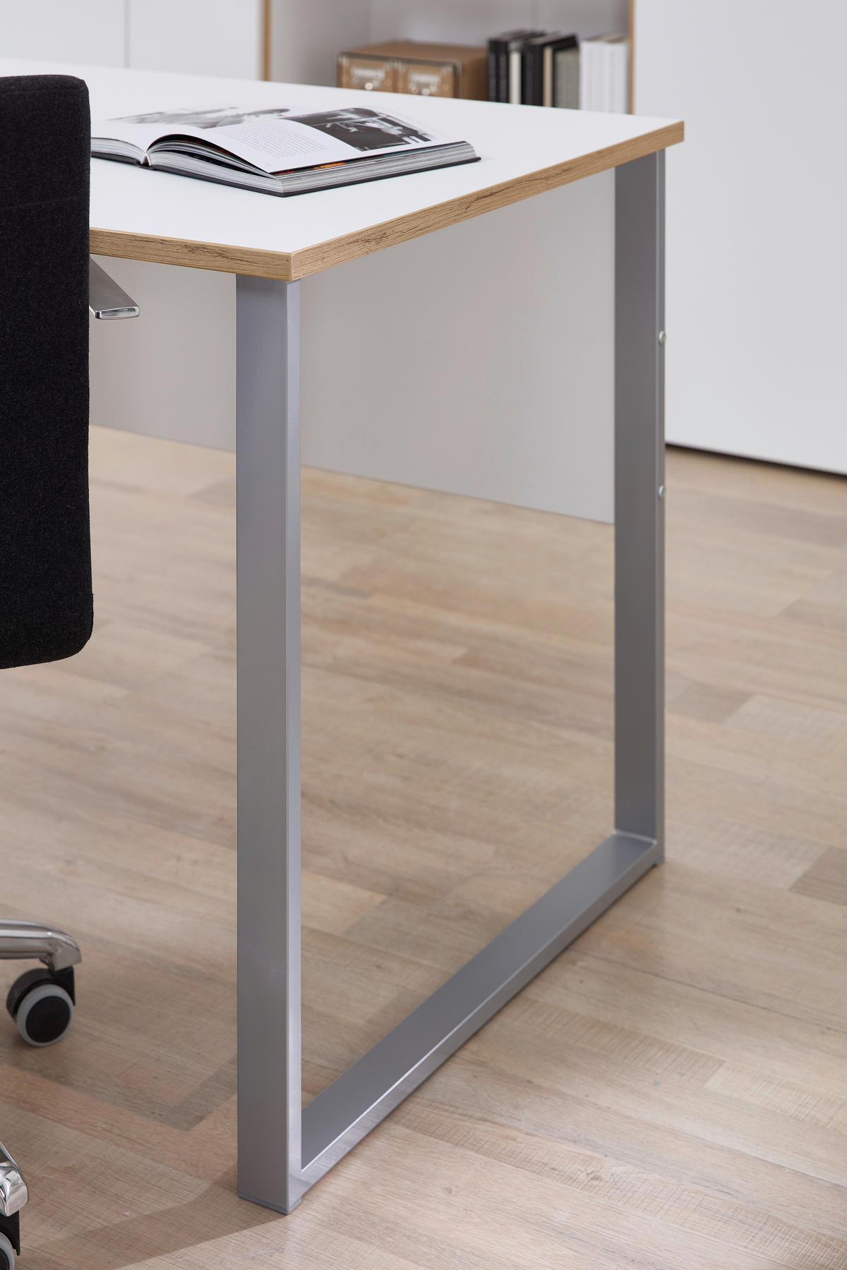 SCHREIBTISCH  in Silberfarben, Weiss, Eiche Artisan  - Weiss/Silberfarben, Konventionell, Holzwerkstoff/Metall (120/77/73cm) - MID.YOU