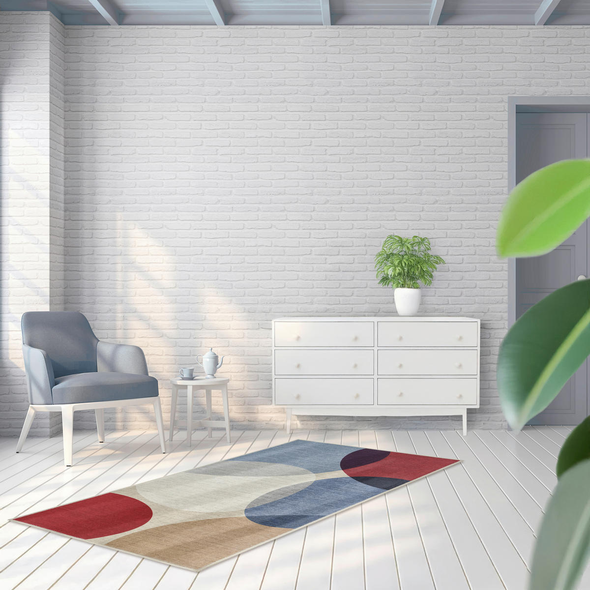 VINTAGE-TEPPICH 80/150 cm CORTEA NAYRA Creme, Dunkelrot, Blaugrau  - Blaugrau/Creme, Design, Kunststoff/Textil (80/150cm) - Lindorug