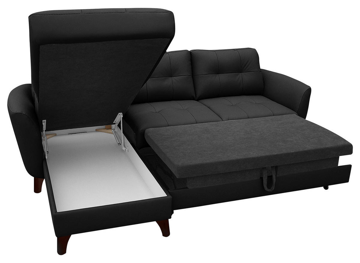 ECKSOFA in Lederlook Echtleder Schwarz  - Buchefarben/Schwarz, Design, Leder/Holz (238/168cm) - Livetastic