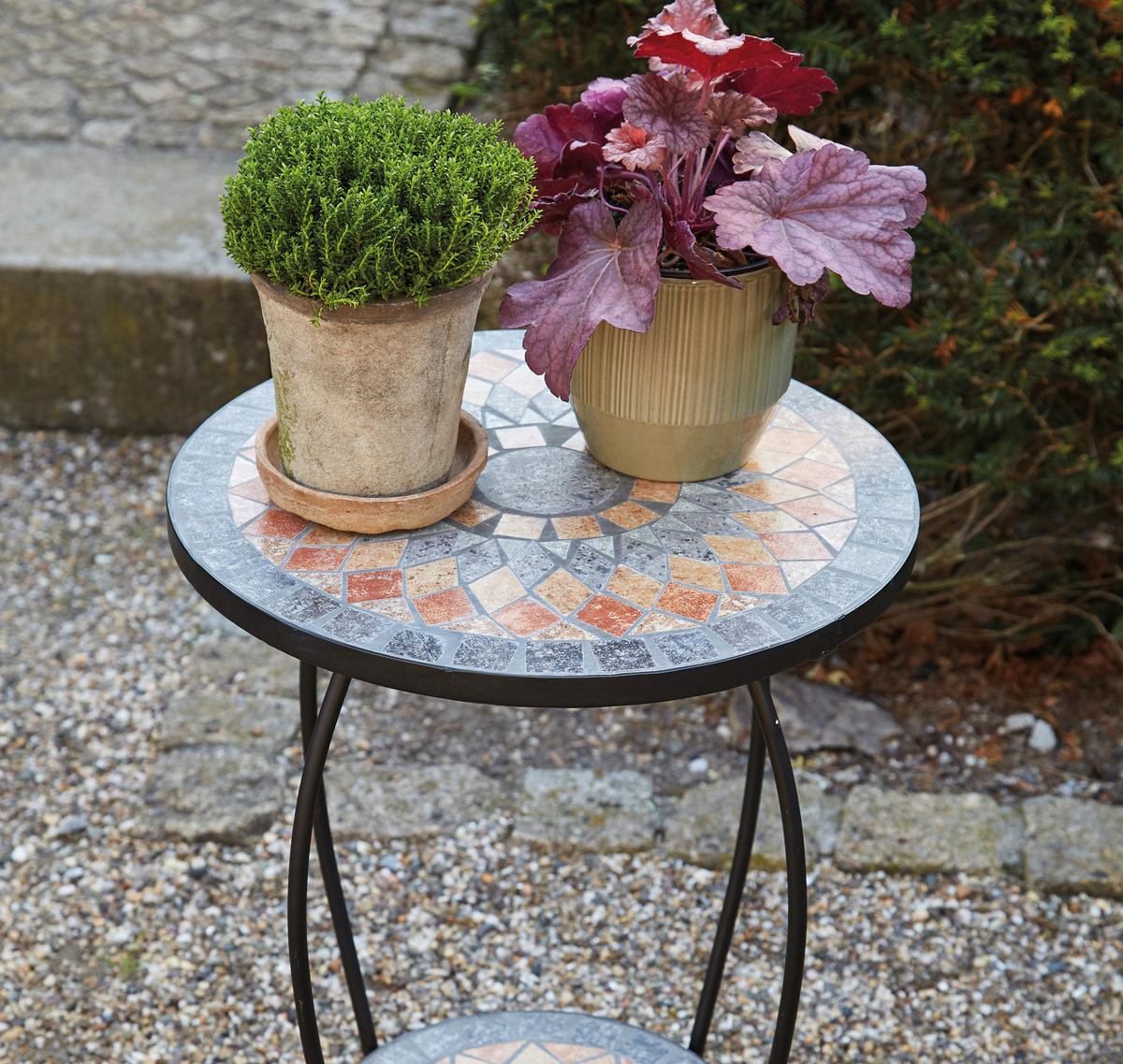 GARTENBEISTELLTISCH 41/41/59 cm Metall, Keramik  - Multicolor/Schwarz, MODERN, Keramik/Metall (41/41/59cm) - Siena Garden