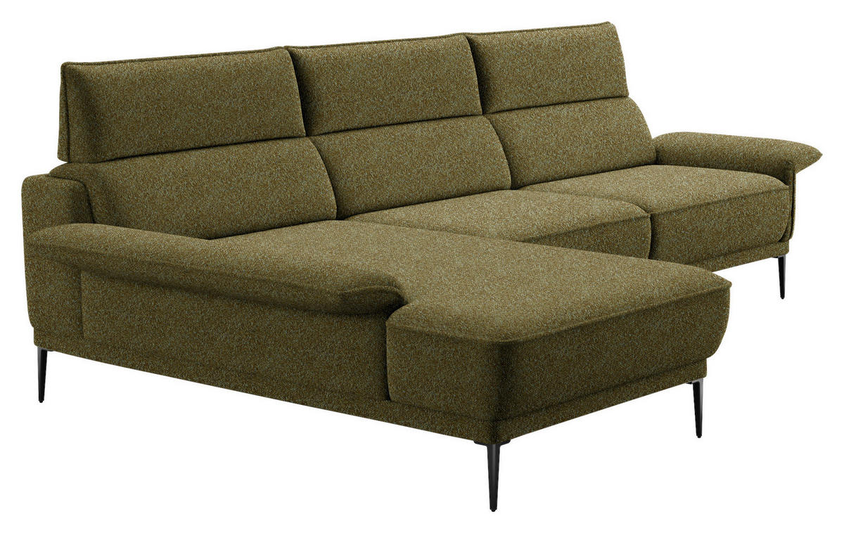 ECKSOFA in Bouclé Olivgrün  - Schwarz/Olivgrün, Modern, Textil/Metall (186/330cm) - Johann Jakob