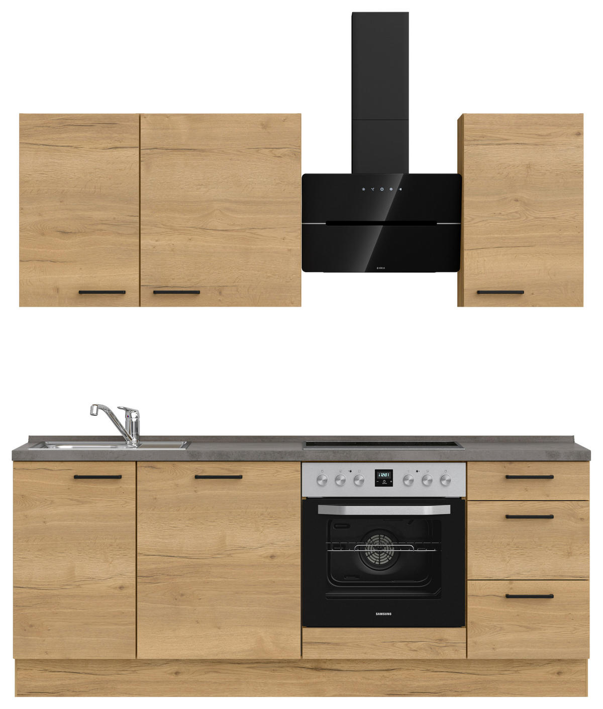 KÜCHENLEERBLOCK 210 cm   in Eichefarben, Schieferfarben  - Schieferfarben/Eichefarben, MODERN, Holzwerkstoff/Metall (210cm) - Nobilia