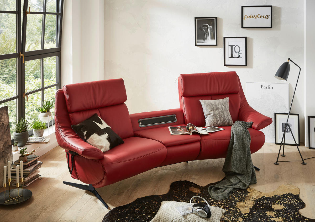 HEIMKINO-SOFA Echtleder Rot  - Anthrazit/Rot, KONVENTIONELL, Leder (254/107/105cm) - Himolla Komfortklass