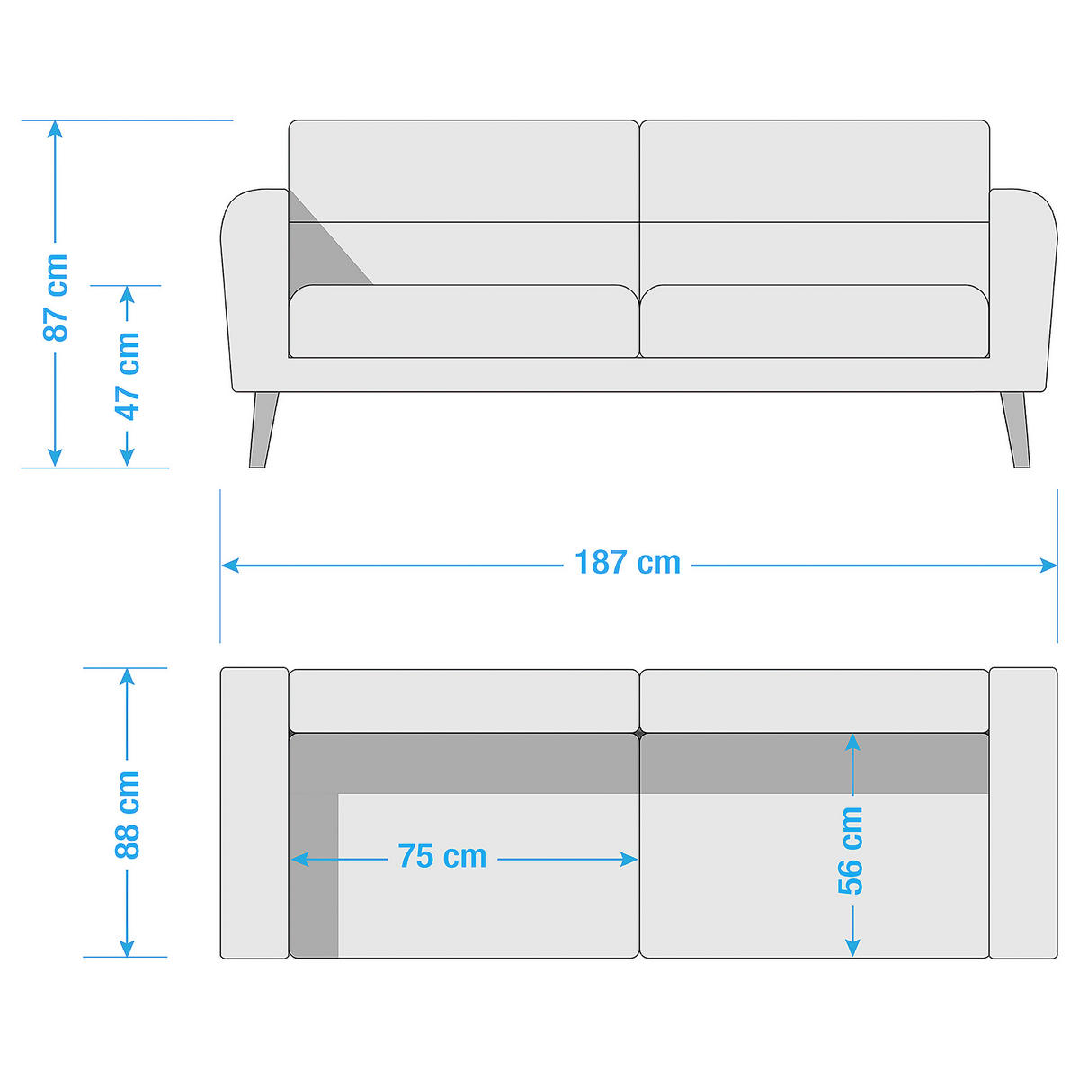 2,5-SITZER Webstoff Braun  - Schwarz/Braun, Design, Holz/Textil (187/87/88cm) - Livetastic