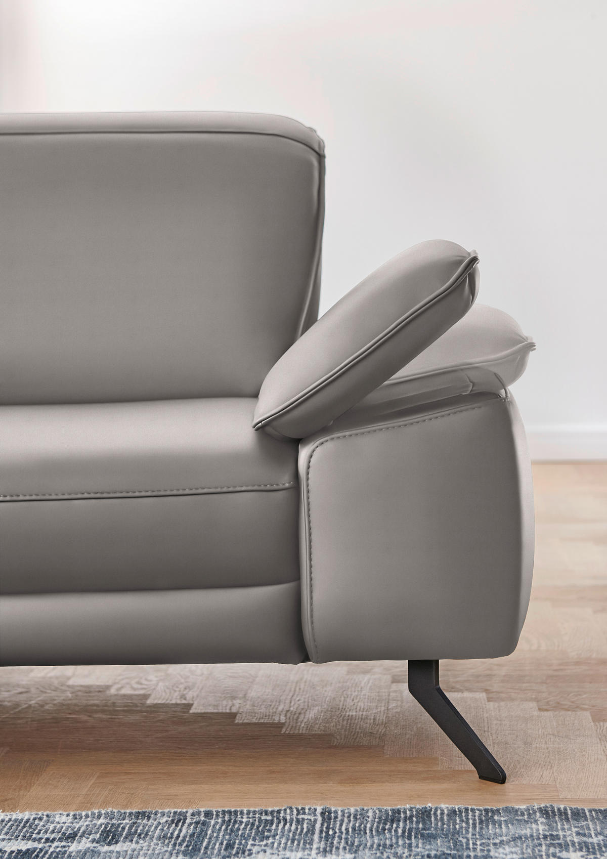 ECKSOFA in Echtleder Grau  - Schwarz/Grau, Design, Leder/Metall (193/328cm) - Dieter Knoll